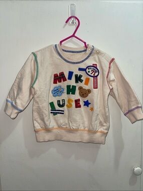 Miki House Cream Embroidered Logo Kids Sweatshirt Sz 18/24M